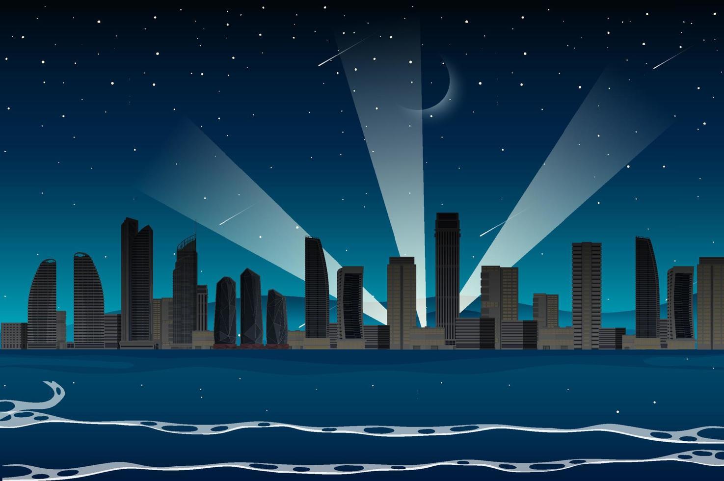 ciudad de playa en escena nocturna vector