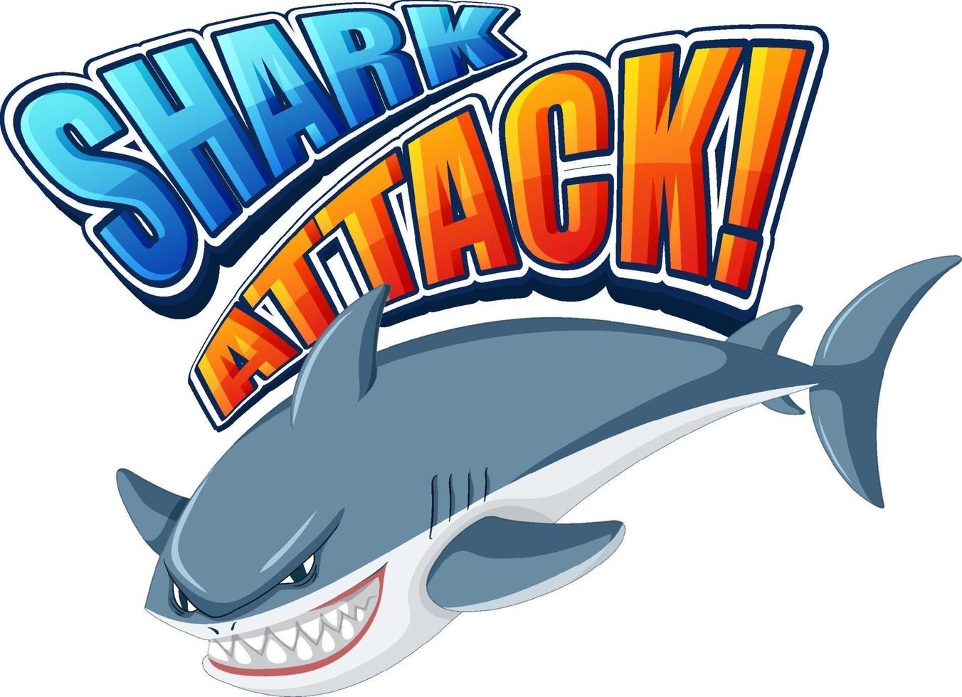 Shark attack font logo with cartoon aggressive shark vector