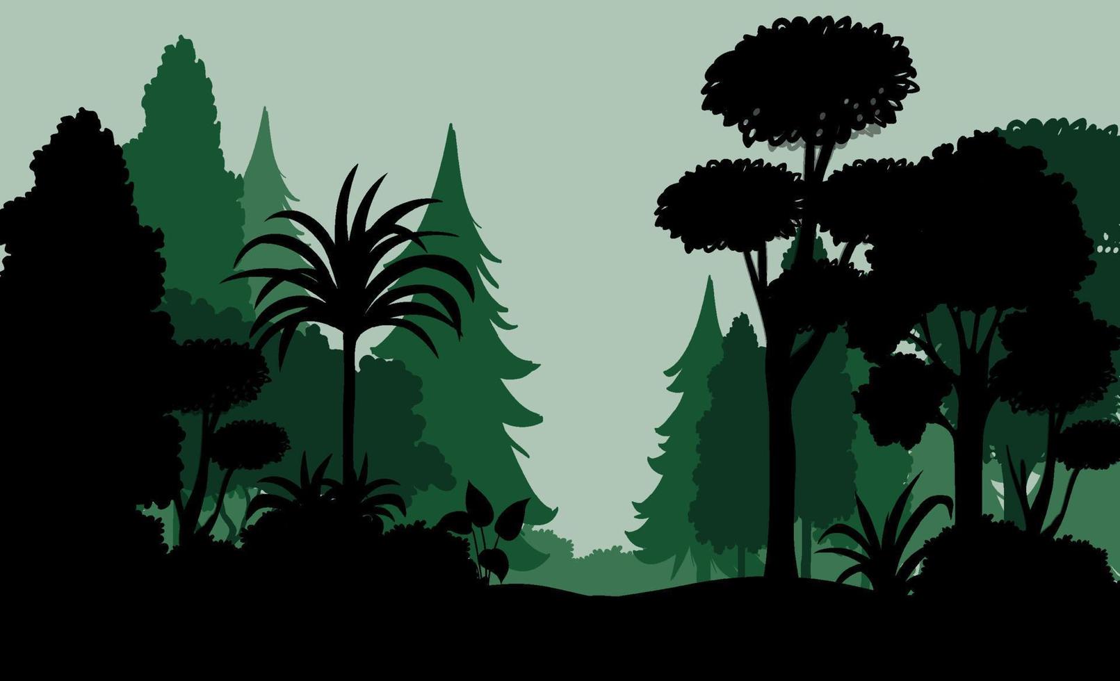 silueta, sombra, de, bosque, escena vector