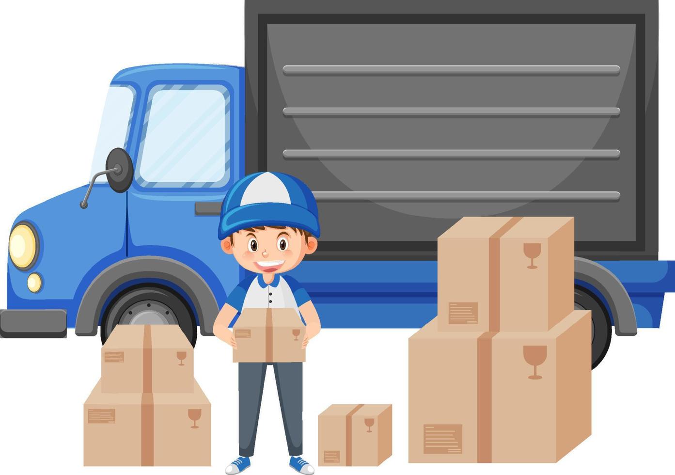 Delivery man holding boxes on white background vector