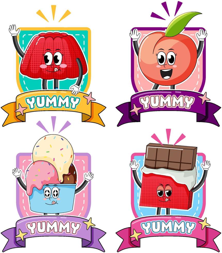 conjunto de banners de personajes de comida divertida vector