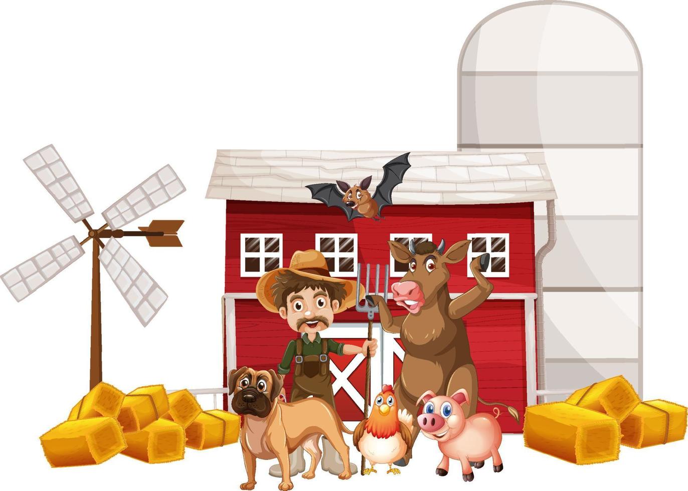 Farming theme with farmer and animals vector