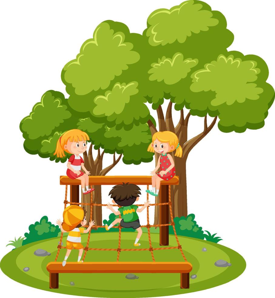 Children climbing on rope wall vector