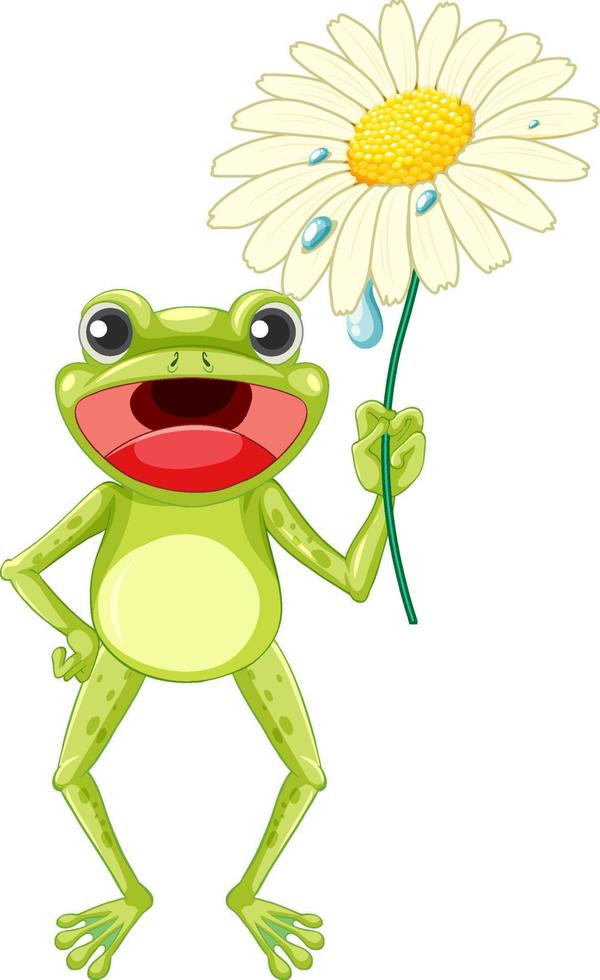 Cartoon frog holding a flower vector