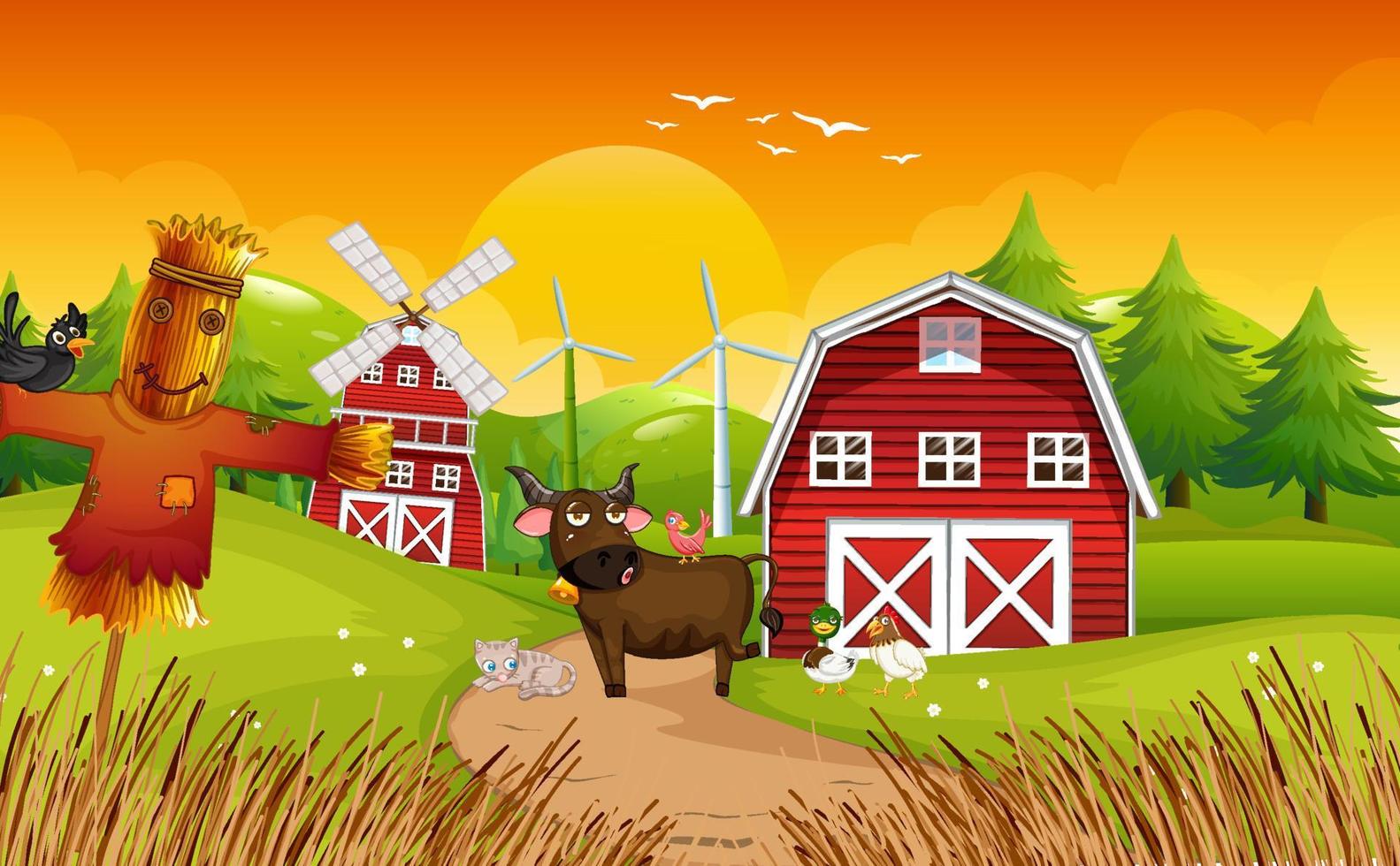 Animals in farm landscape vector