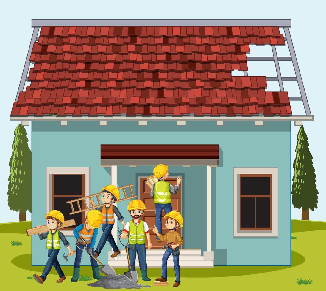 Building construction site with workers vector