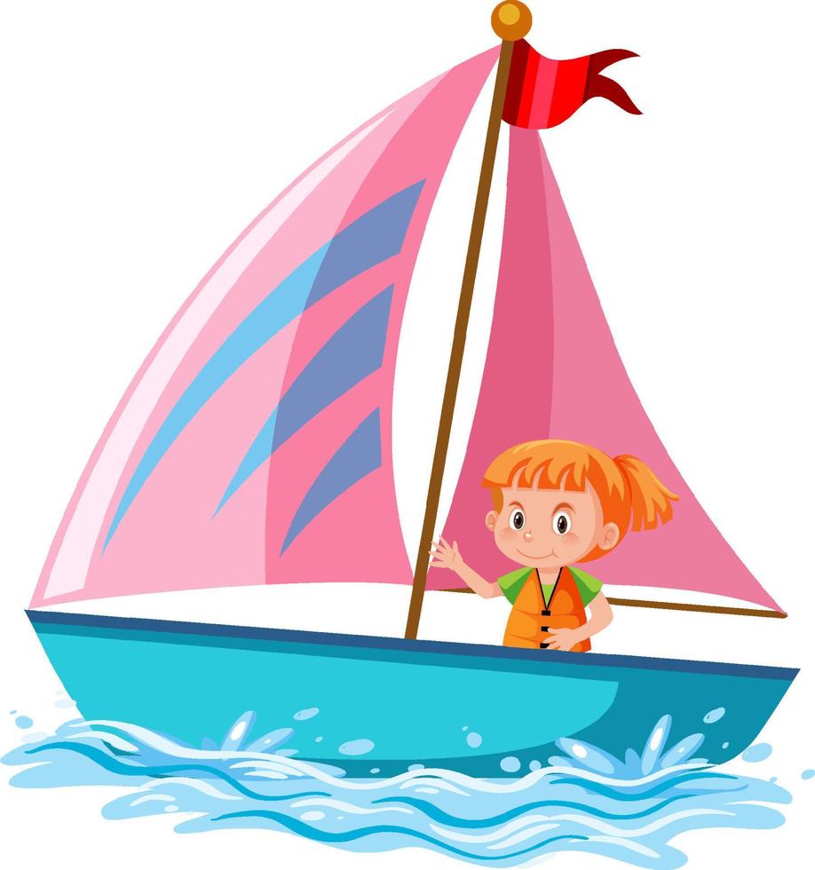 A little girl on sailboat isolated vector