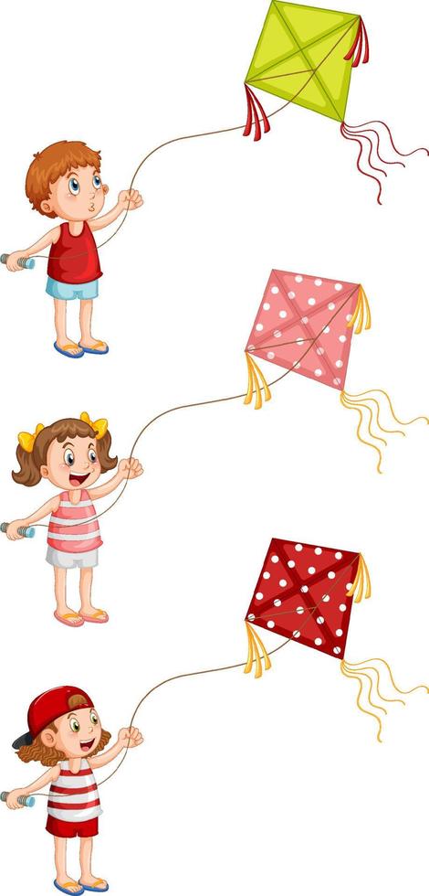 Set of different kids playing kites vector