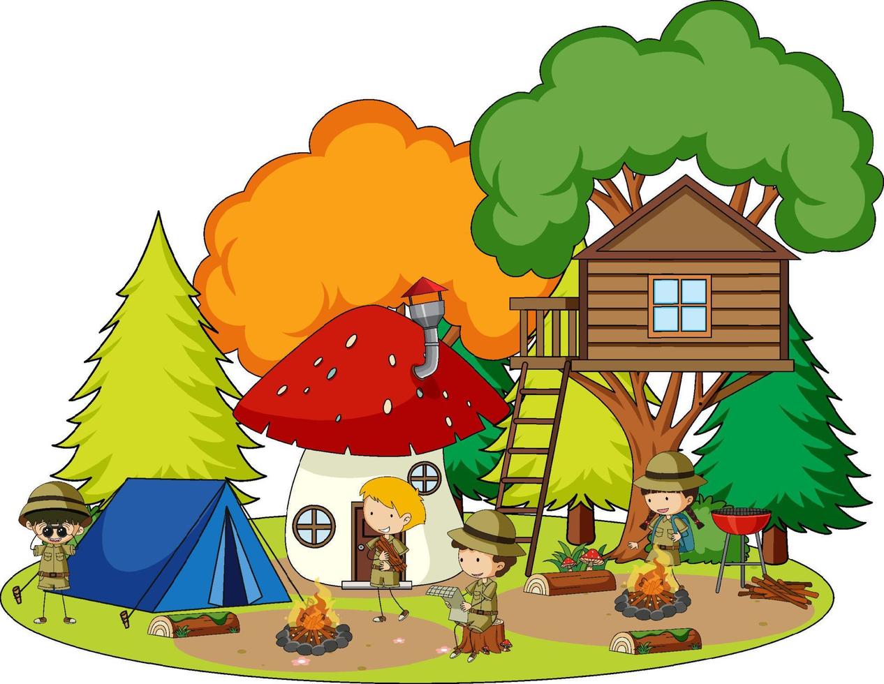 Scene with kids camping in the park vector