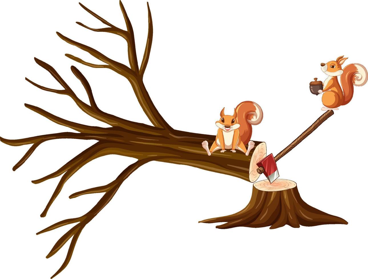 A squirrel cutting the wood with axe vector