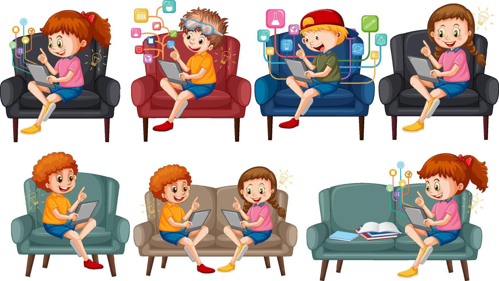 Set of children doing different activities vector