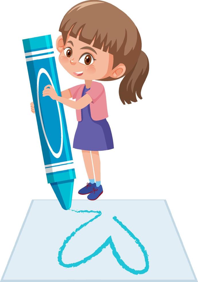 A girl drawing on a paper on white background vector