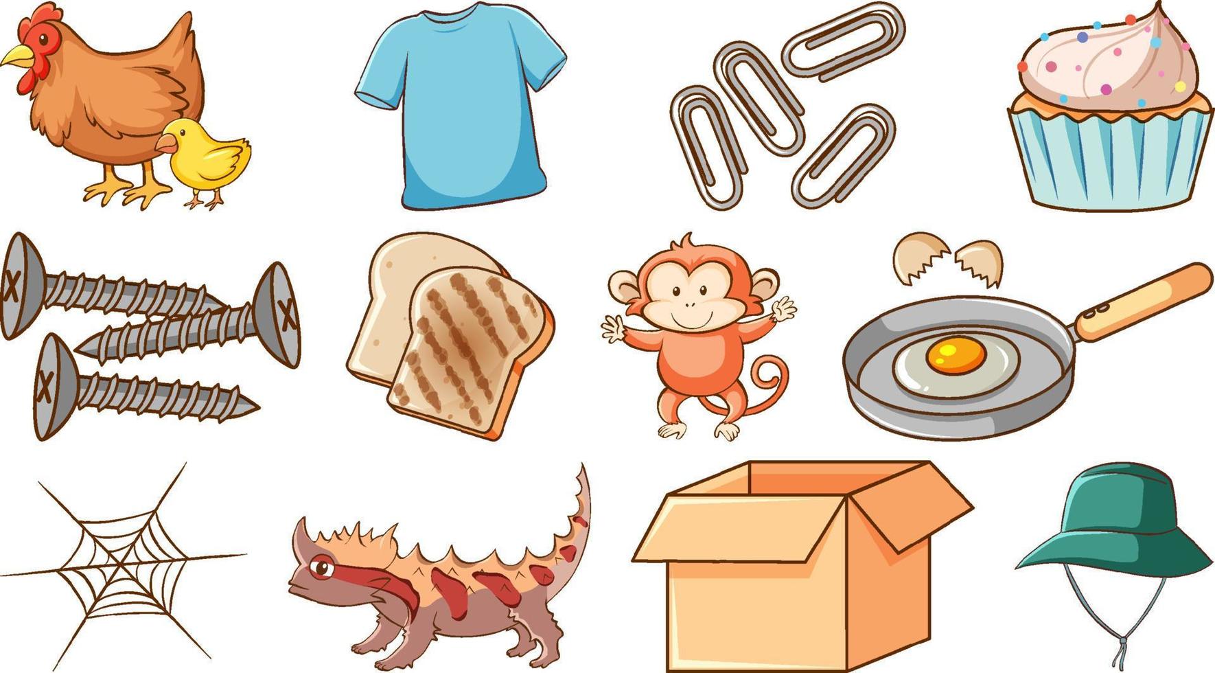 Cute animals and other objects vector