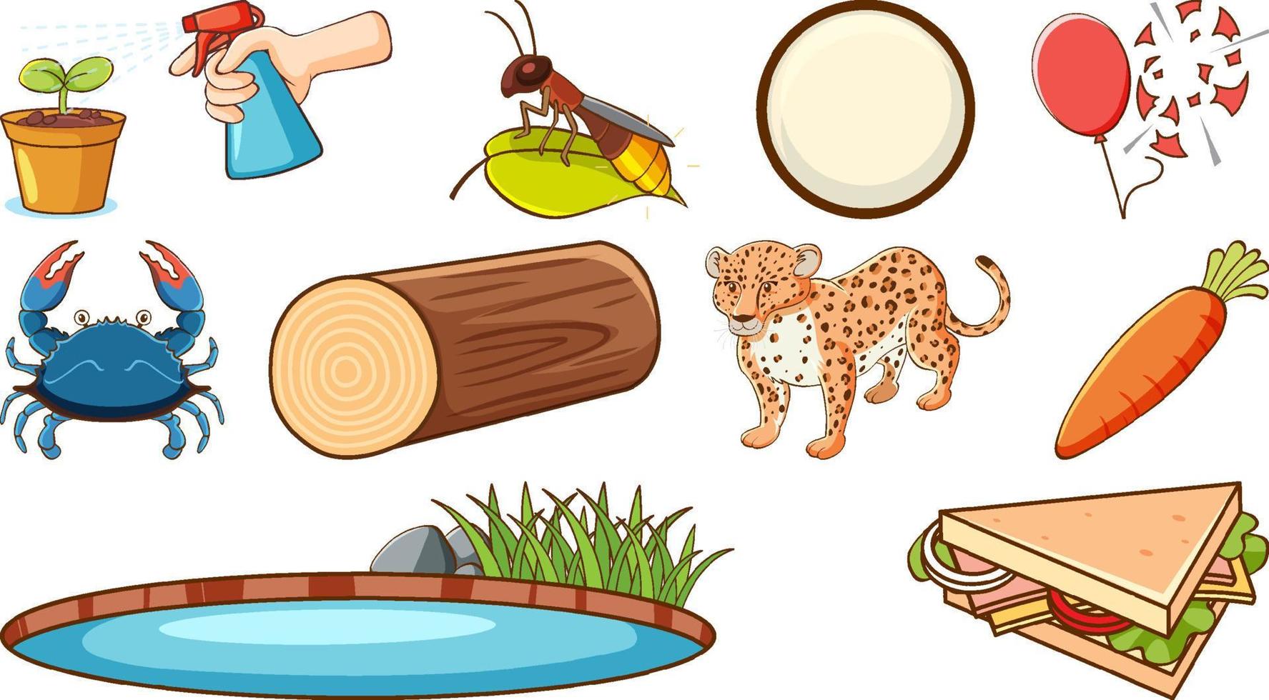 Cute animals and other objects vector