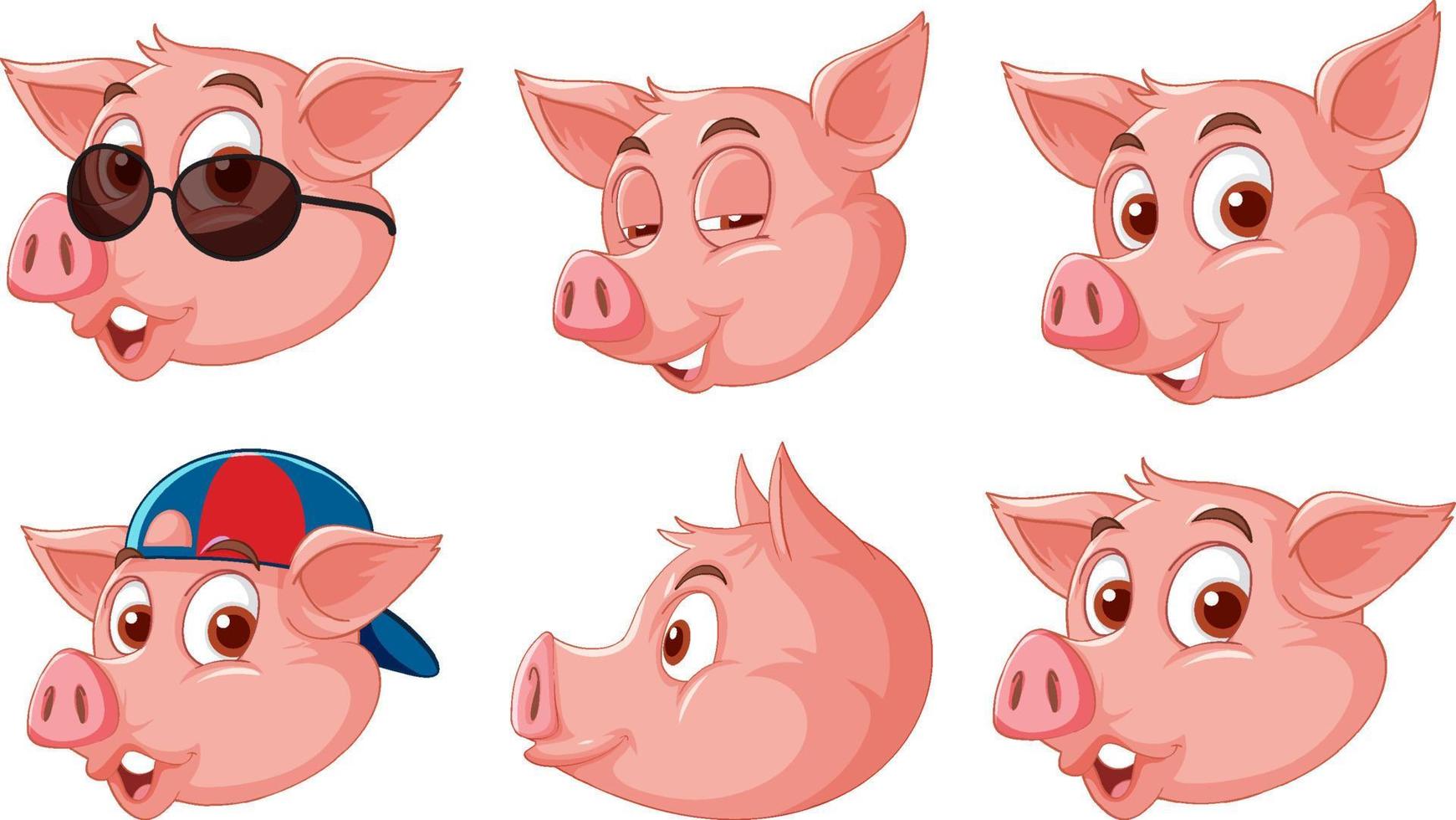 conjunto de diferentes cabezas de cerdo de dibujos animados 7700370 Vector  en Vecteezy