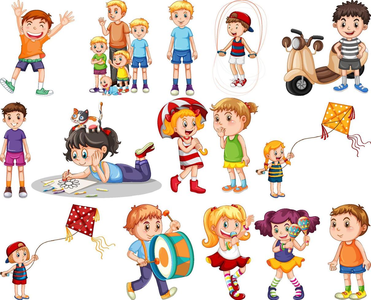 Happy kids in different actions vector