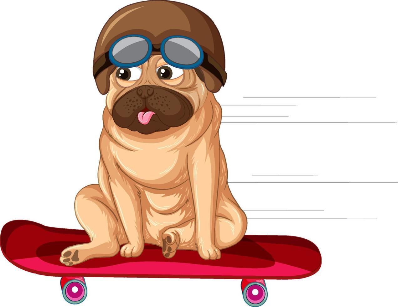 un perro pug en dibujos animados de patineta vector