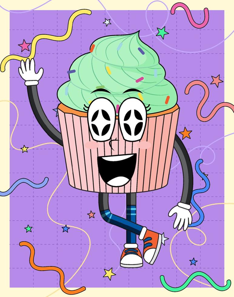 Funny cupcake cartoon character vector