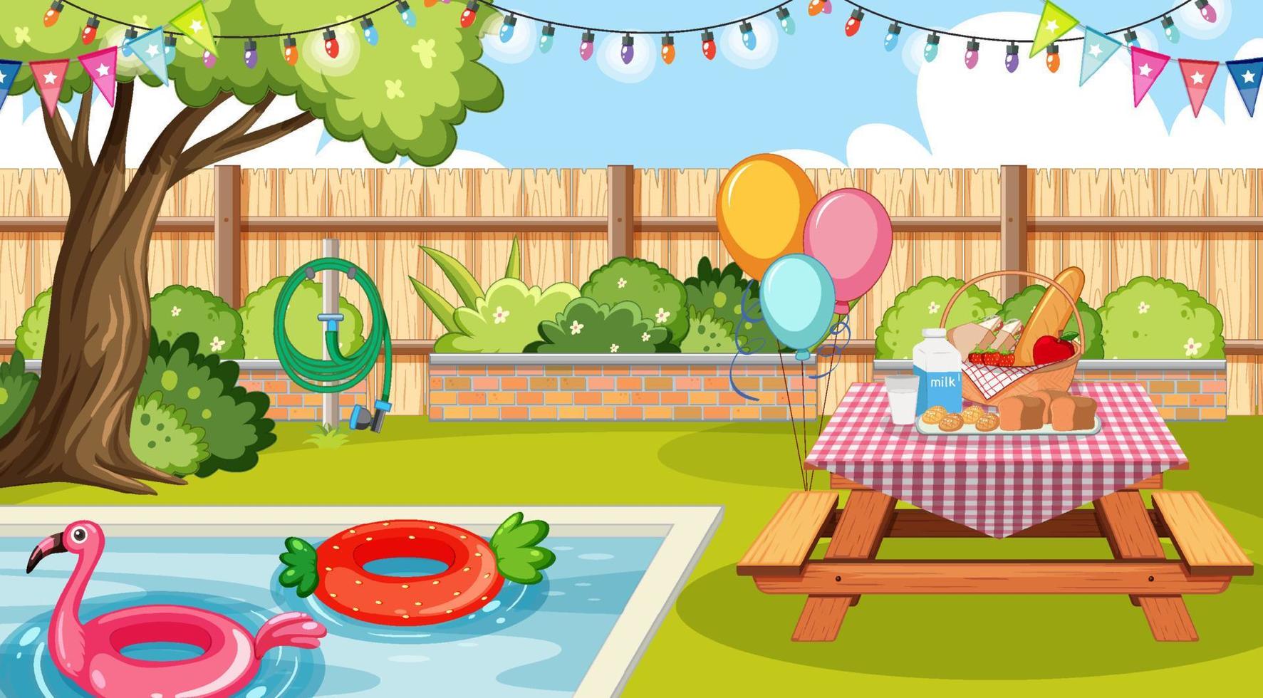 Scene of backyard with a fence vector