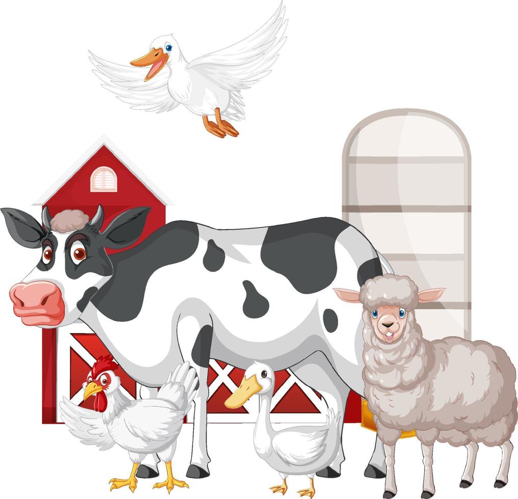 tema agrícola con muchos animales vector