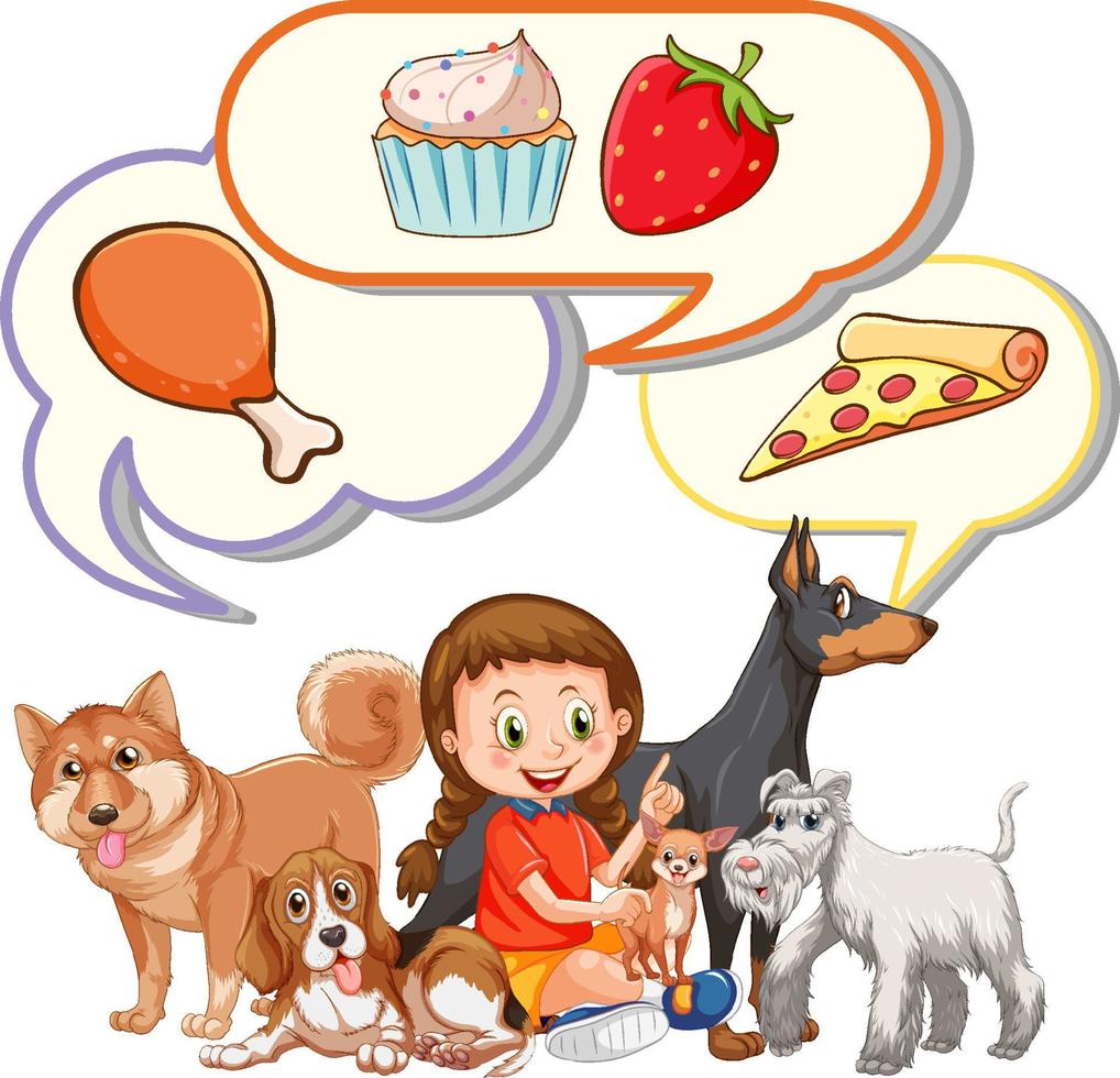 Speech bubble with girl and dogs vector