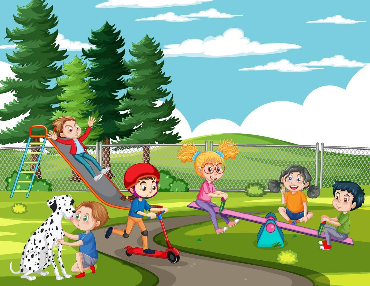 Happy children playing at playground vector