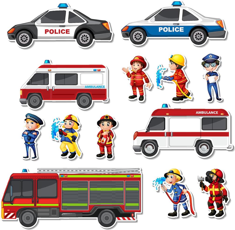 Sticker set of professions characters and object stickers vector