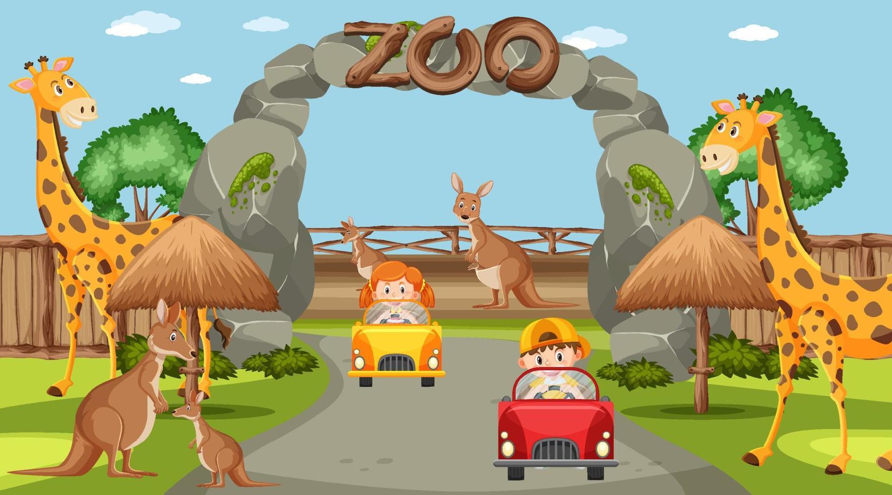 niños felices en el zoológico vector