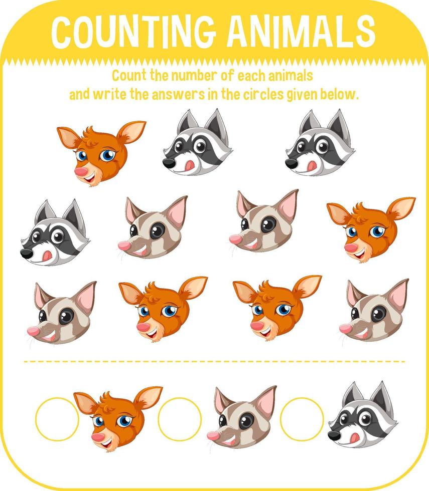 Worksheet design for counting animals vector