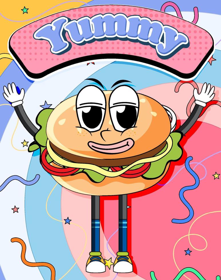 Funny hamburger cartoon character vector