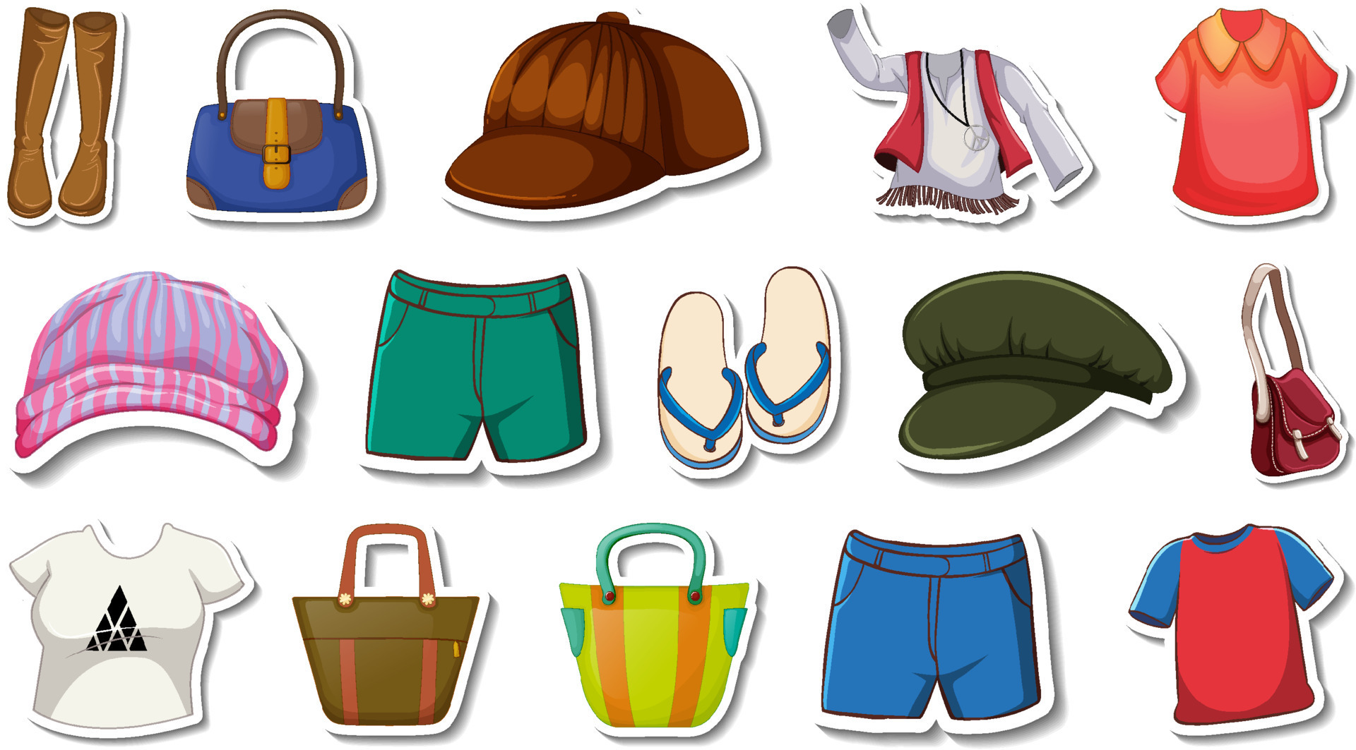 Sticker set of clothes and accessories 7701107 Vector Art at Vecteezy