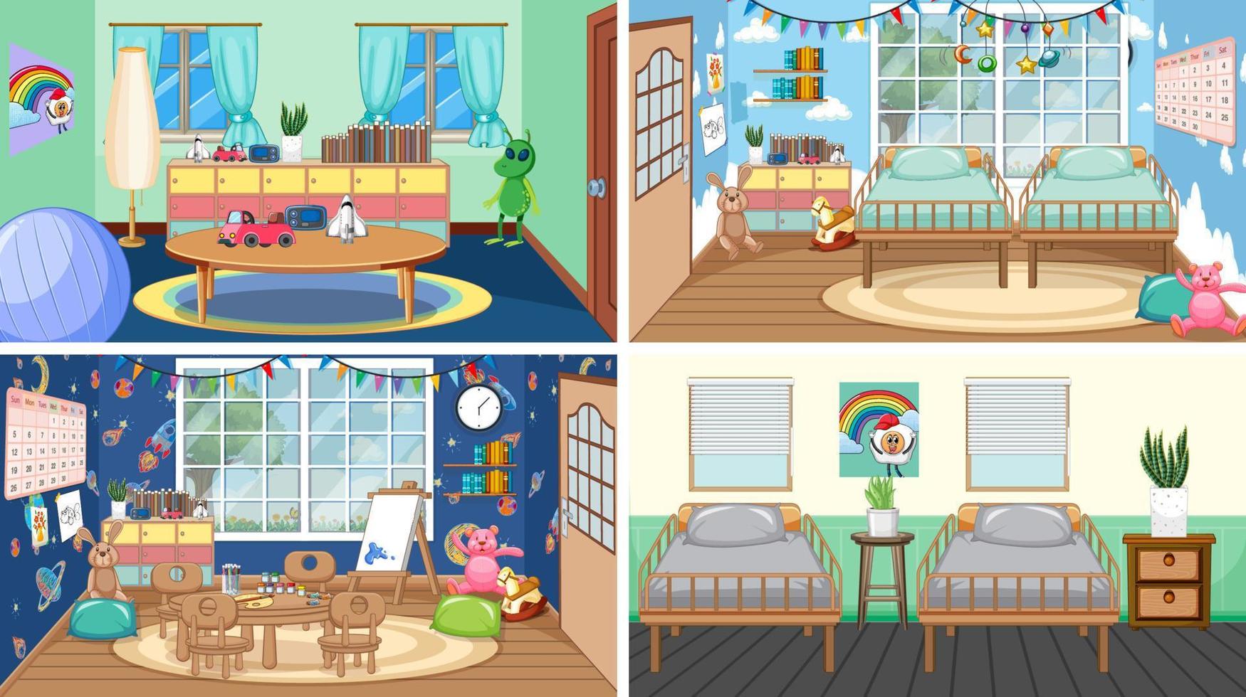 Set of different kindergarten classroom scenes vector