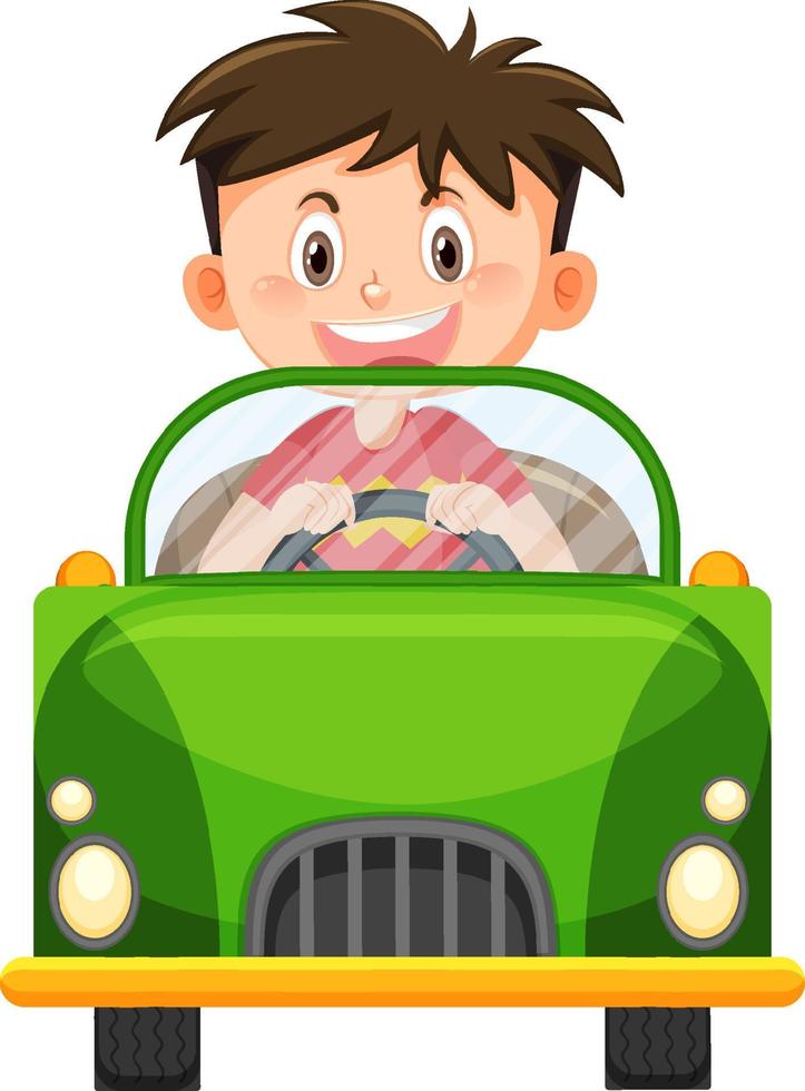 Cute boy driving car cartoon vector