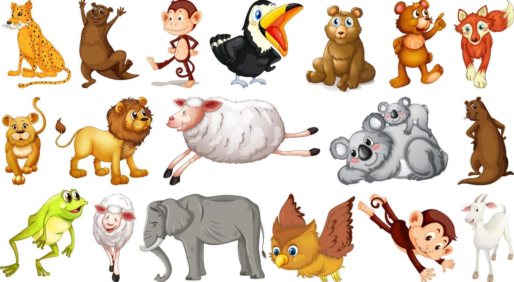 Many wild animals on white background vector