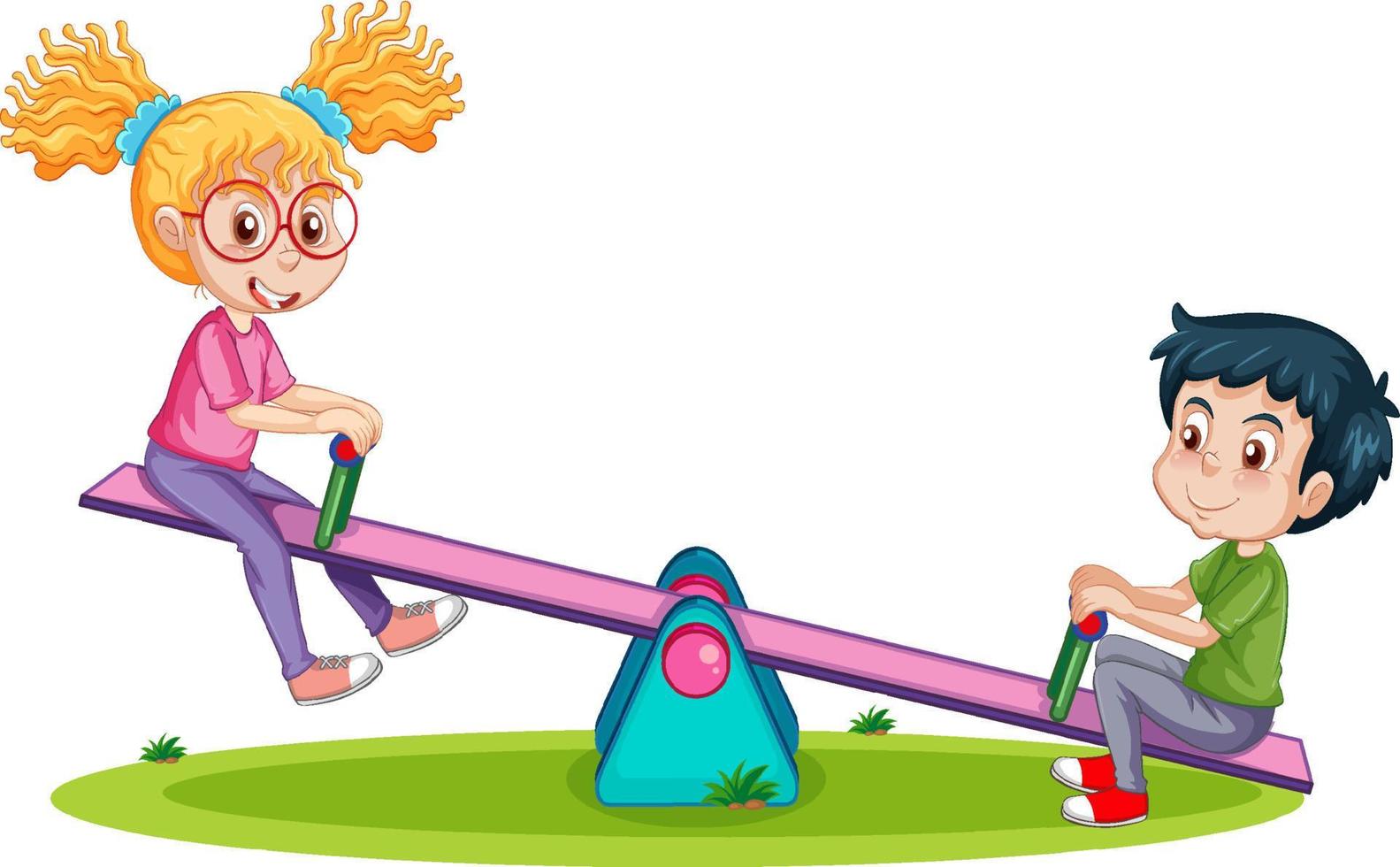 Kids playing seesaw cartoon vector