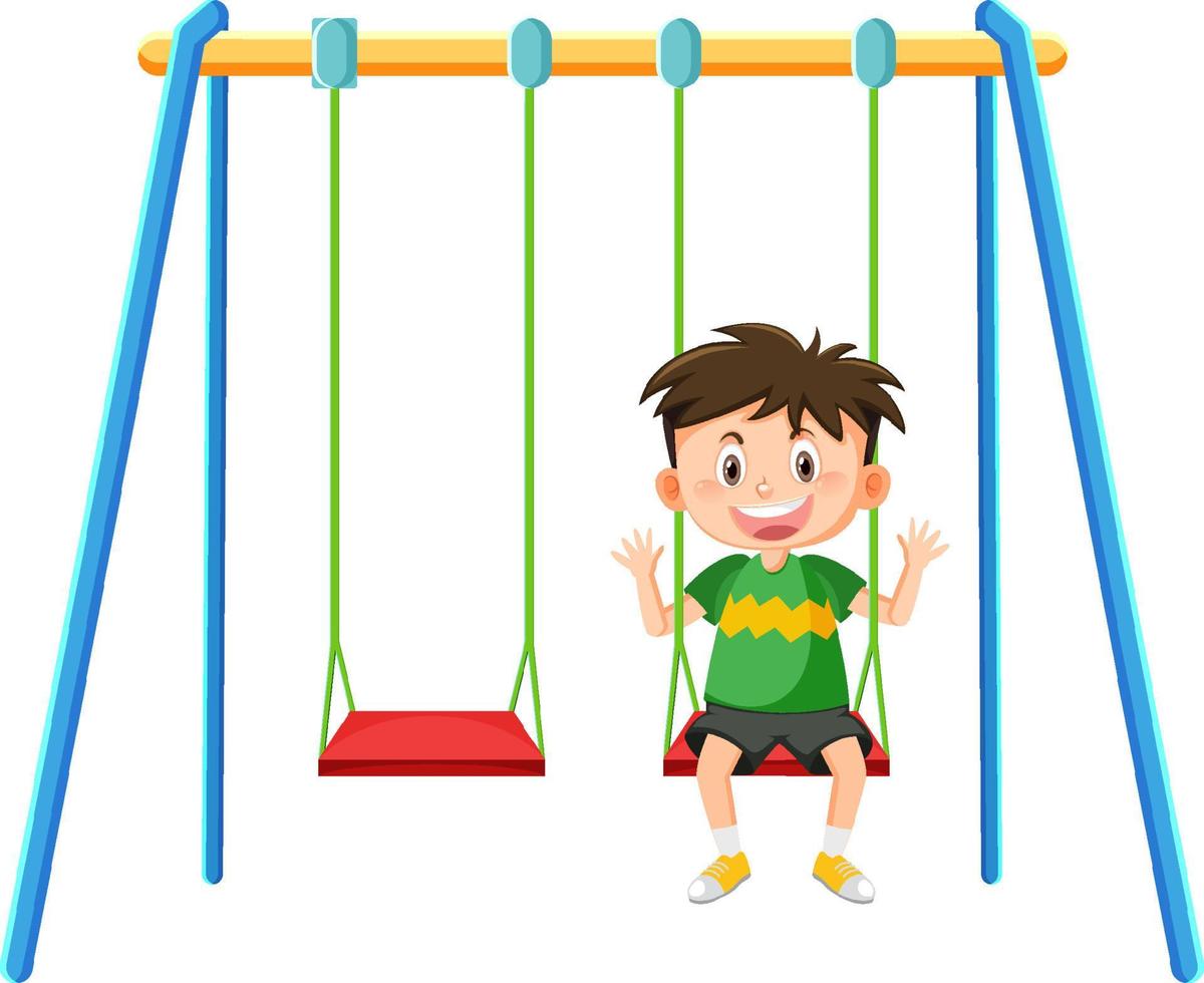 Kid on swing set playground on white background vector