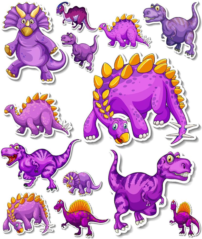 Sticker set of different dinosaurs cartoon vector