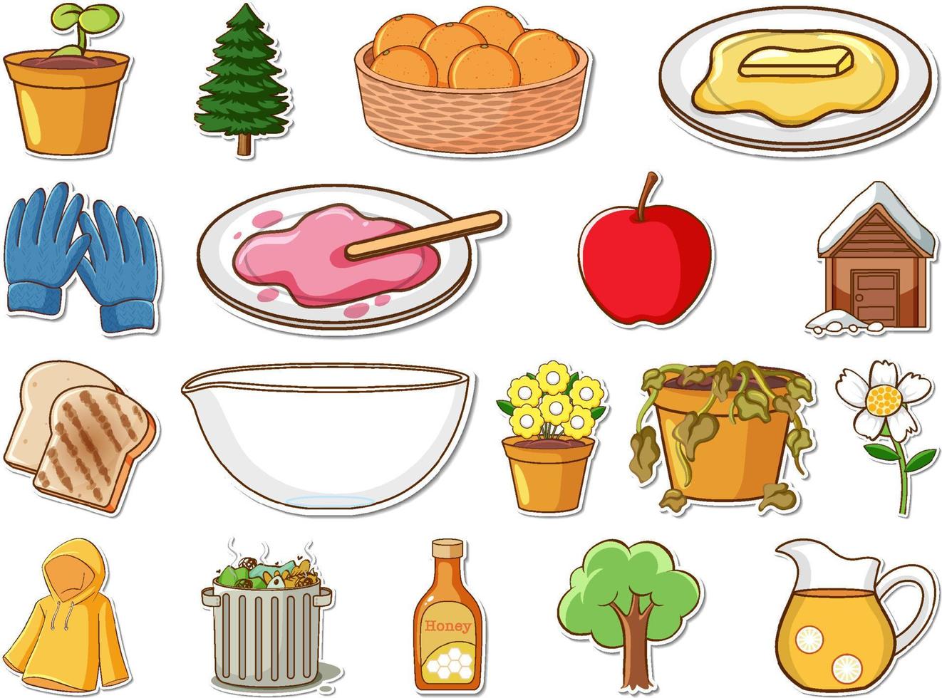 Sticker set of mixed daily objects vector