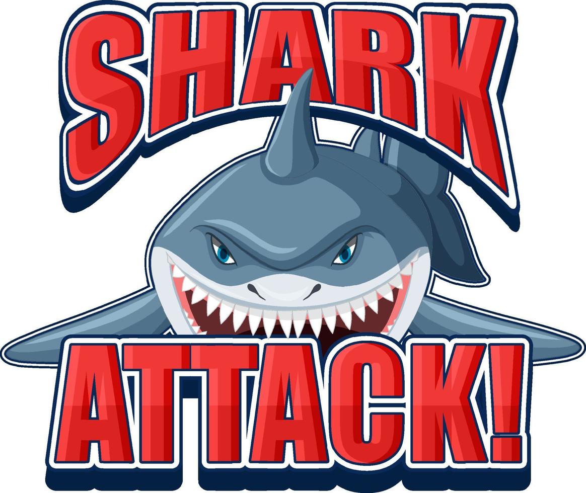 logotipo de fuente de ataque de tiburón con tiburón agresivo de dibujos animados vector
