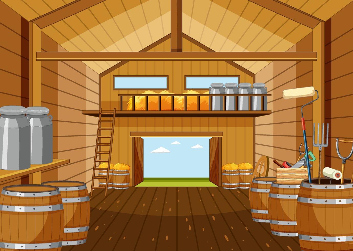 Barn indoor scene with farm animals vector