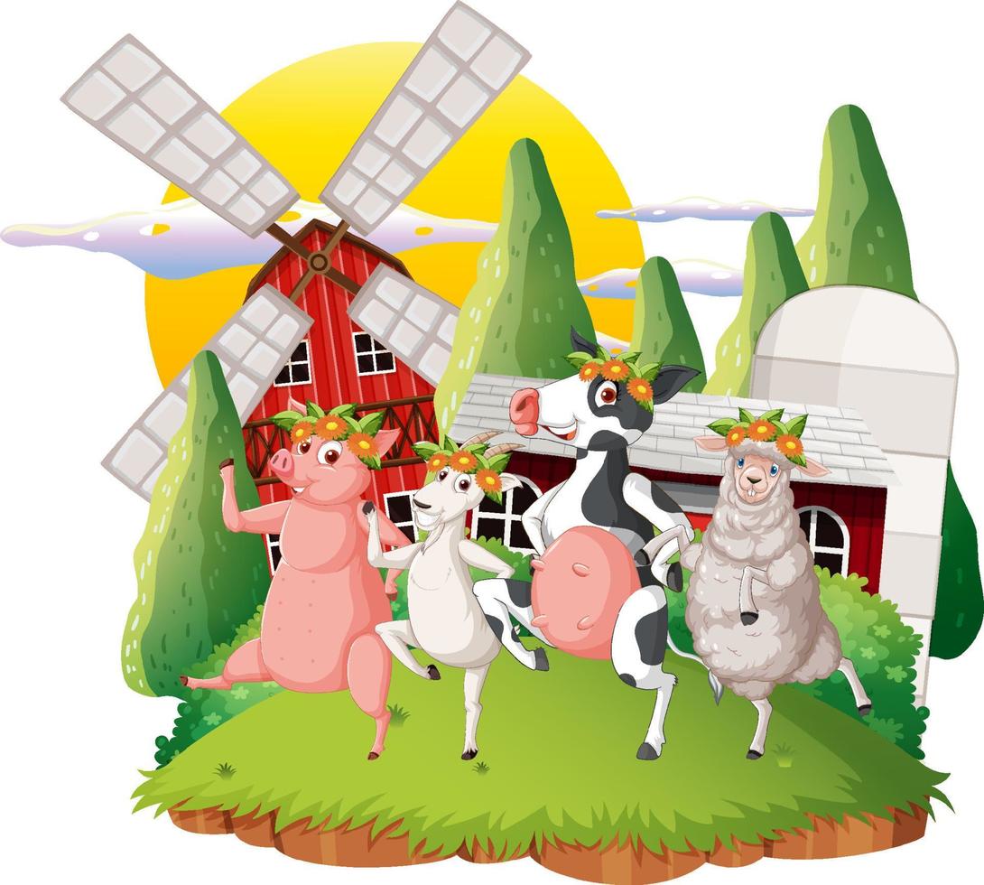 Happy animals in farm cartoon vector