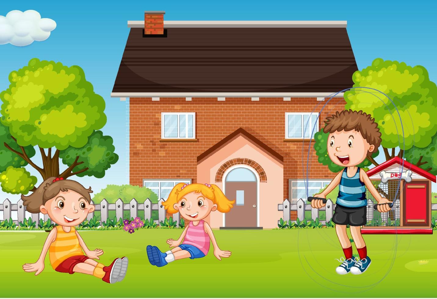 House scene with many kids vector