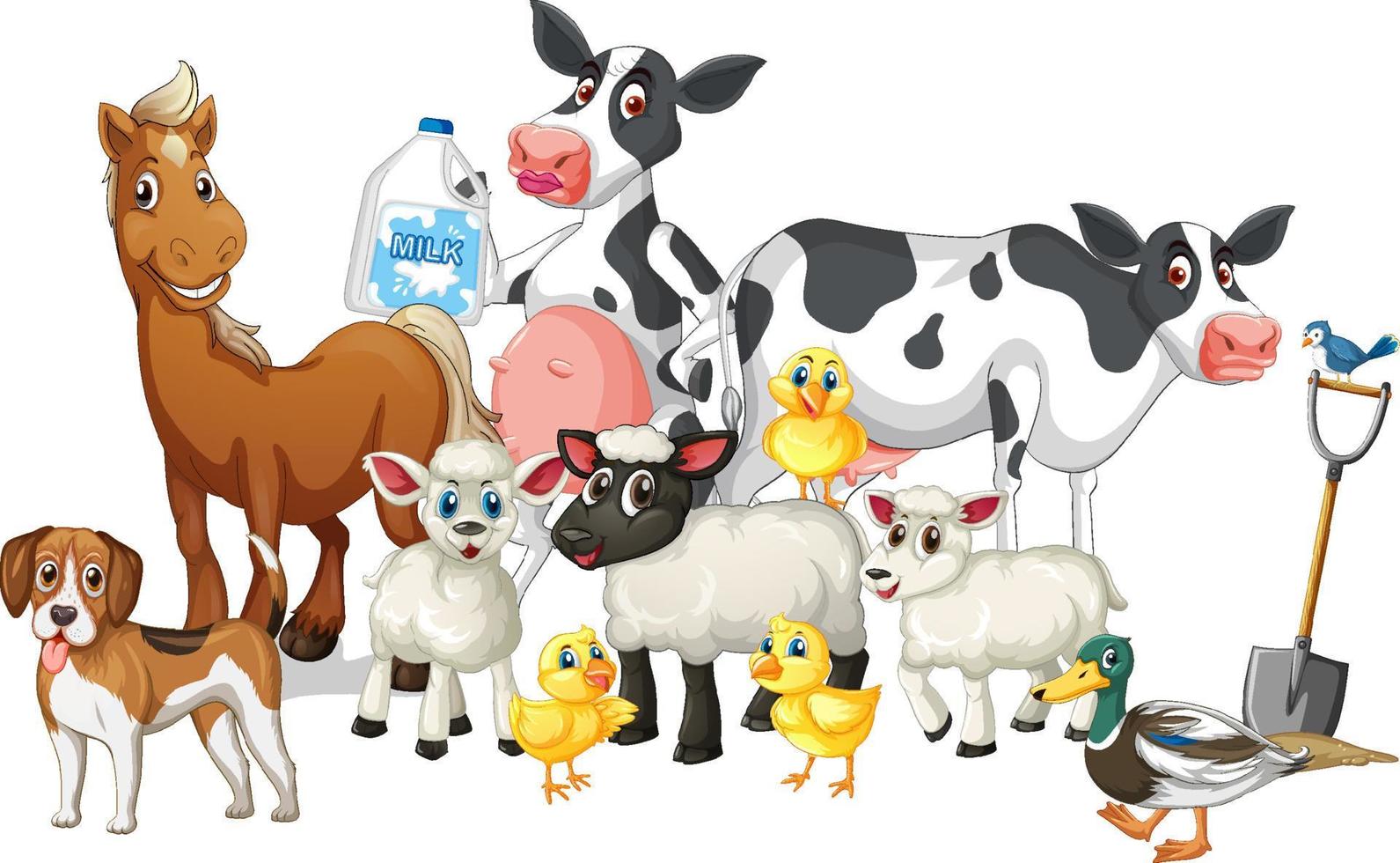 animales de granja sobre fondo blanco vector