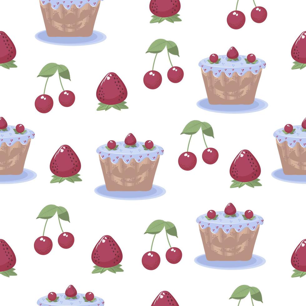 Pastries and berries, seamless pattern vector
