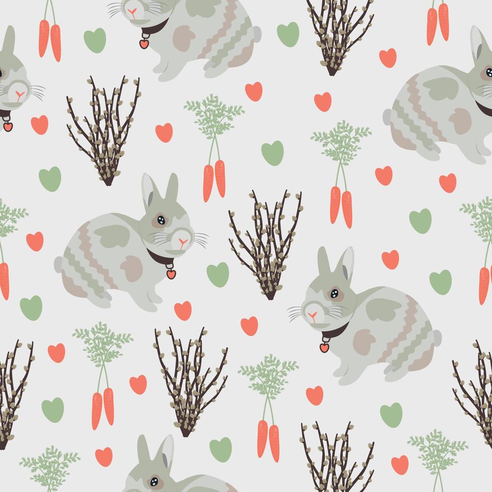 Rabbit seamless pattern on grey background vector