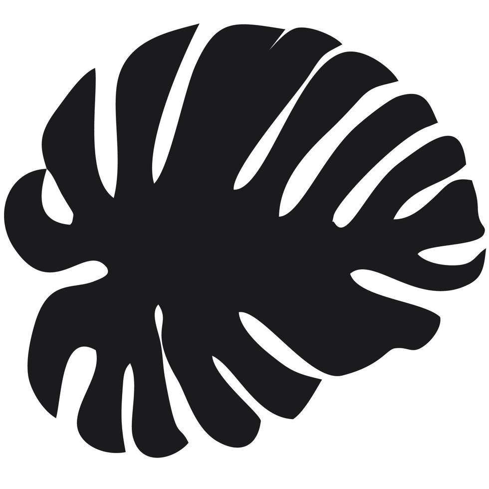 monstera leaf vector flat design, black on white background.