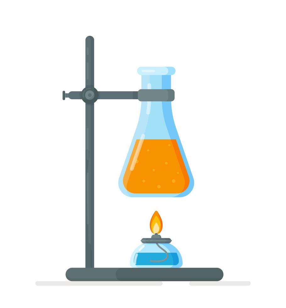 Vector illustration of tripod flasks. Experiment in chemistry class.
