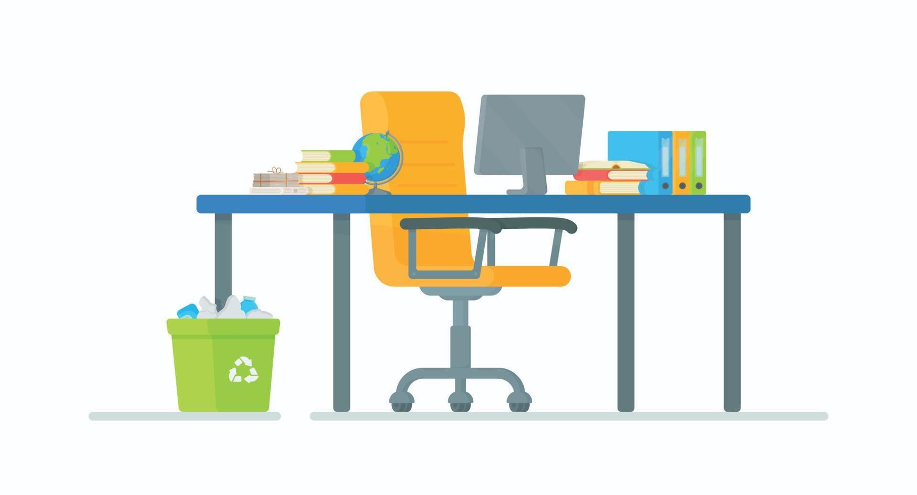 Student Workplace. Vector illustration of online learning. Handing in an abstract, a test paper or homework.