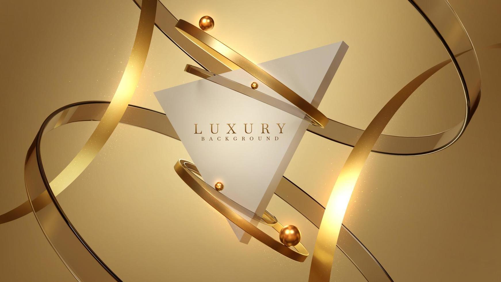 fondo de lujo con marco en forma de triángulo con elemento de círculo dorado y decoración de bolas y efecto de luz brillante. vector