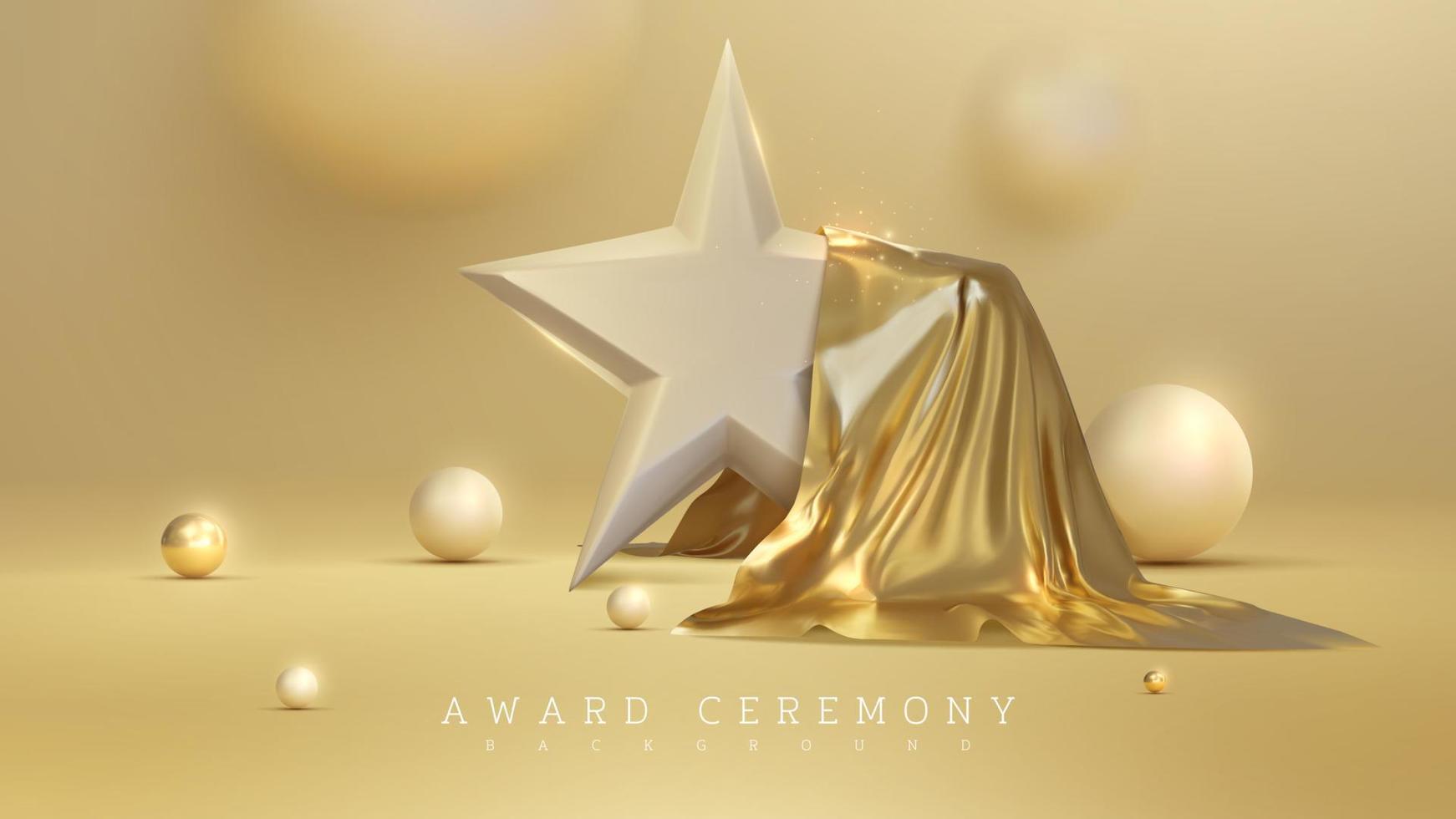 3d star and golden cloth with ball element and blur effect with glitter light decoration. vector